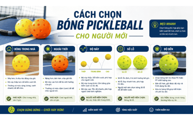 Cách Chọn Bóng Pickleball Cho Người Mới: Bóng Trong Nhà, Ngoài Trời, Độ Nảy, Số Lỗ Và Độ Bền