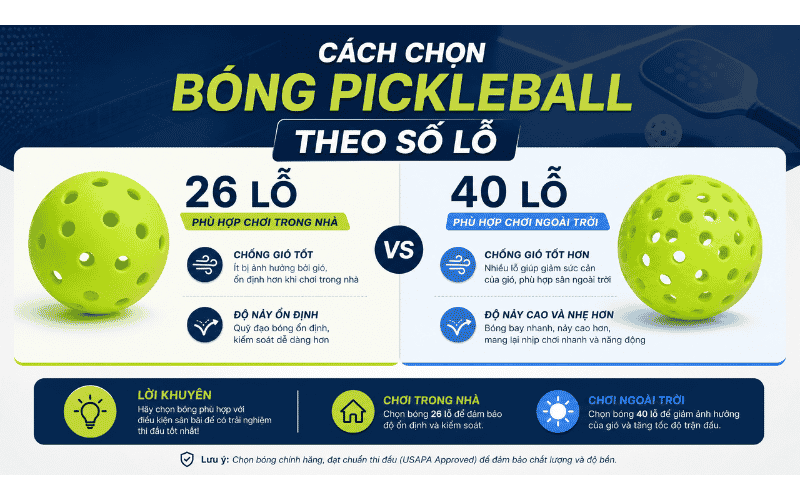 Cách chọn bóng Pickleball theo số lỗ