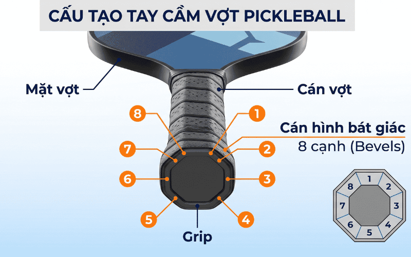 Cấu tạo tay cầm vợt Pickleball cần hiểu trước