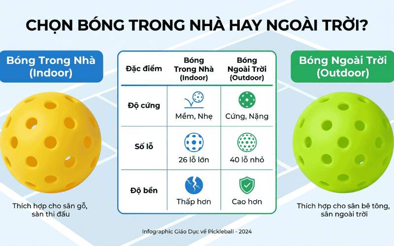 Bóng Pickleball: chọn bóng trong nhà hay ngoài trời?