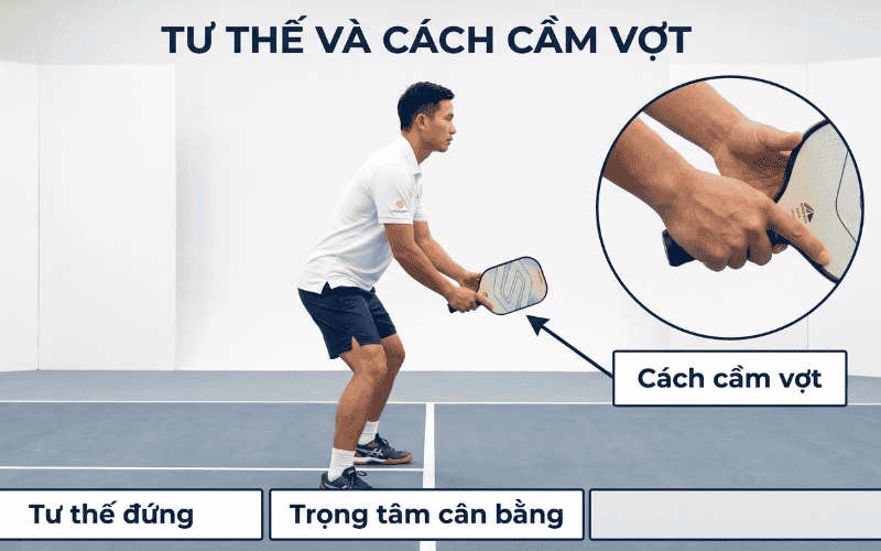 Tư thế đứng khi giao bóng Pickleball