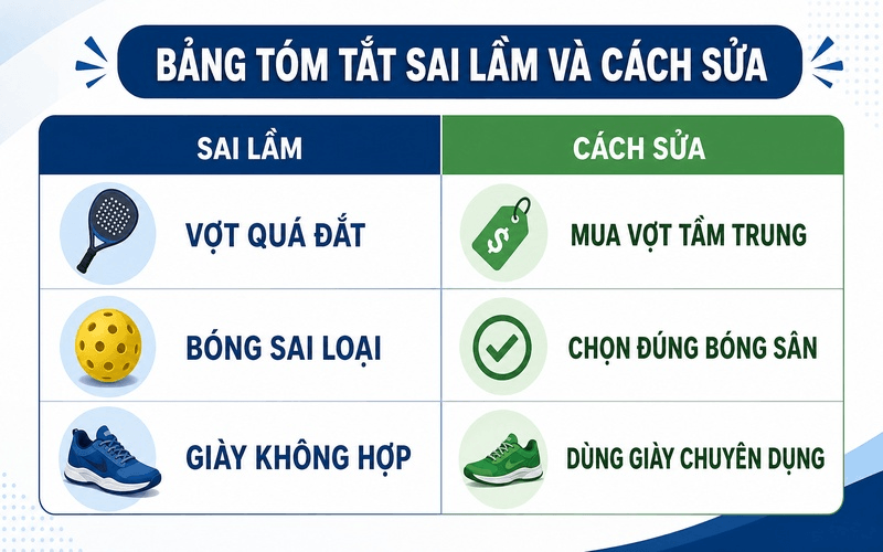 Bảng tóm tắt sai lầm và cách sửa