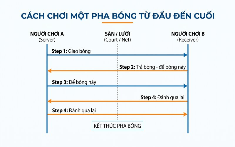 Cách chơi một pha bóng Pickleball từ đầu đến cuối