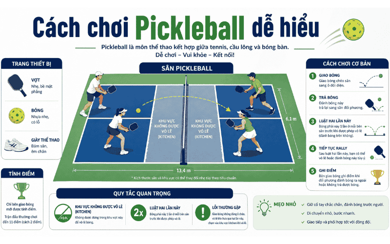Cách chơi Pickleball dễ hiểu