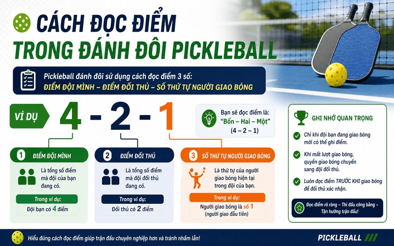 Cách đọc điểm trong đánh đôi Pickleball