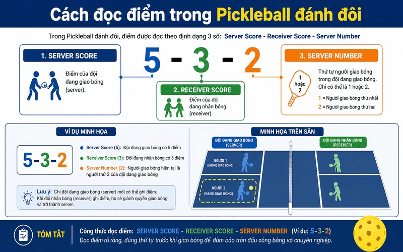 Cách đọc điểm trong Pickleball đánh đôi
