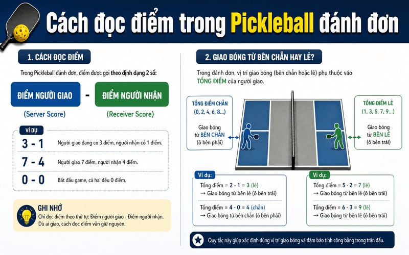 Cách đọc điểm trong Pickleball đánh đơn