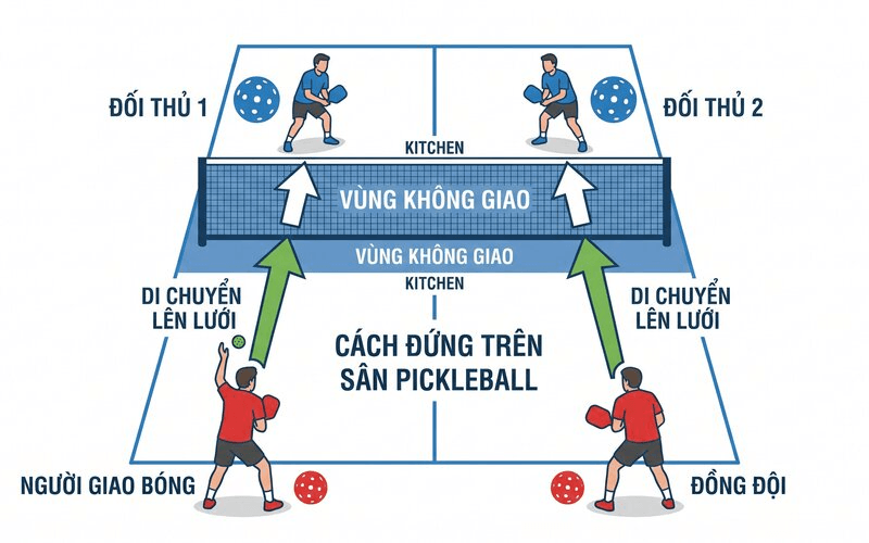 Cách đứng trên sân Pickleball