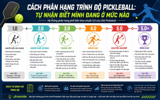 Cách phân hạng trình độ Pickleball: Tự nhận biết mình đang ở mức nào