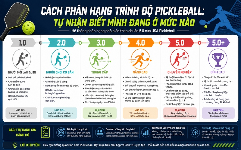 Cách phân hạng trình độ Pickleball: Tự nhận biết mình đang ở mức nào