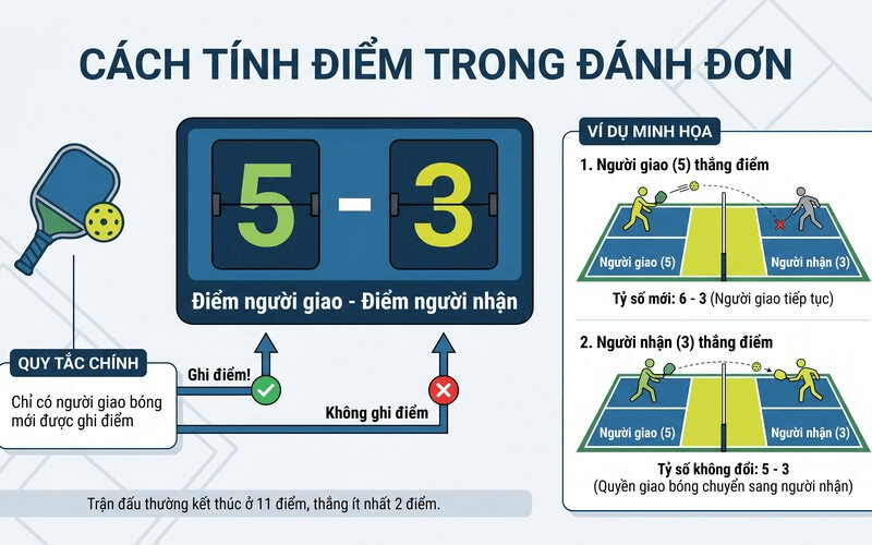 Cách tính điểm trong đánh đơn Pickleball