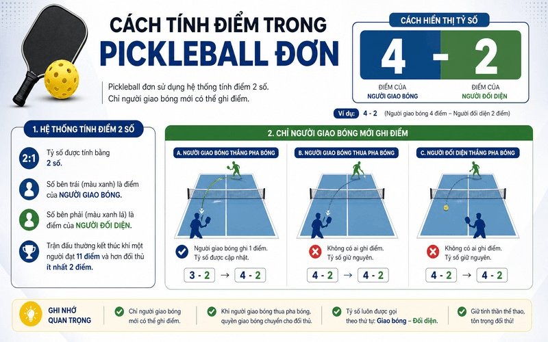 Cách tính điểm trong Pickleball đơn