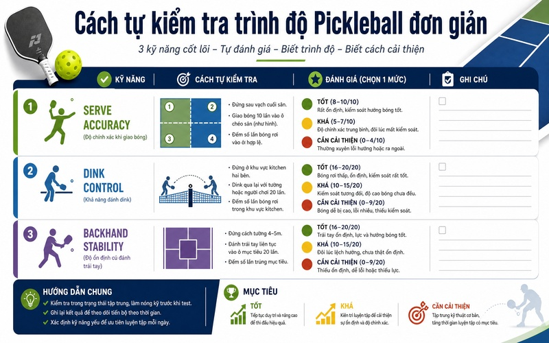Cách tự kiểm tra trình độ Pickleball đơn giản