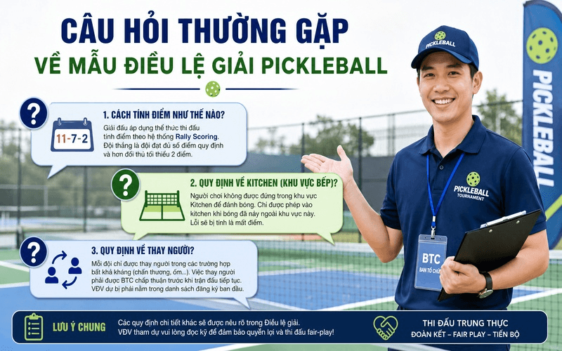 Câu hỏi thường gặp về mẫu điều lệ giải Pickleball
