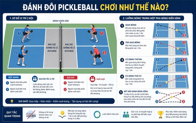Đánh đôi Pickleball chơi như thế nào?