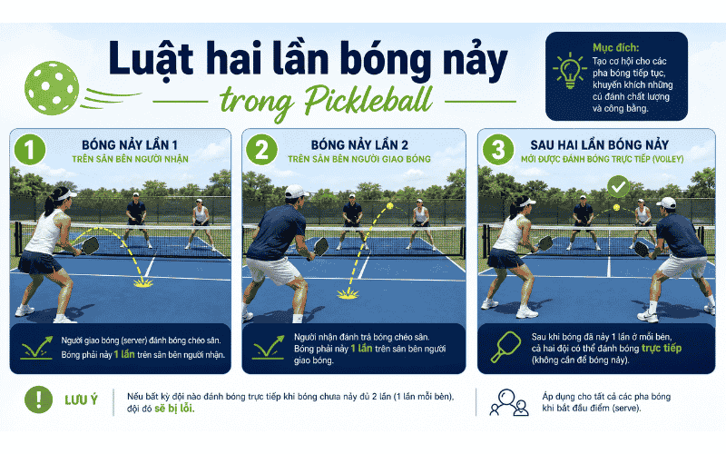 Luật hai lần bóng nảy trong Pickleball
