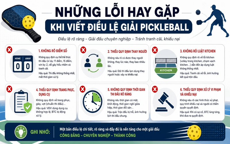Những lỗi hay gặp khi viết điều lệ giải Pickleball