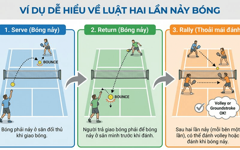 Ví dụ dễ hiểu về luật hai lần nảy bóng