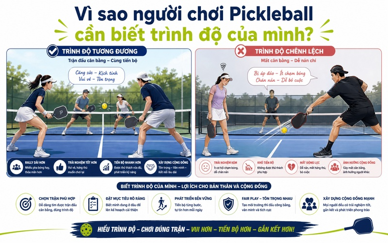 Vì sao người chơi Pickleball cần biết trình độ của mình?