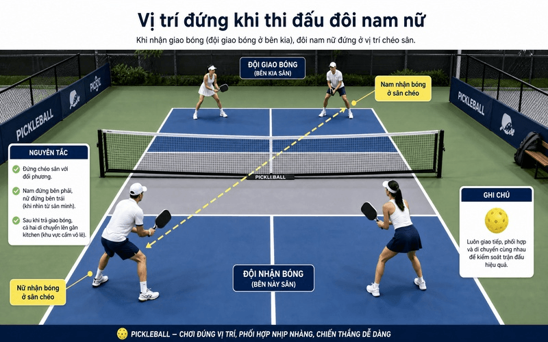 Vị trí đứng khi thi đấu đôi nam nữ