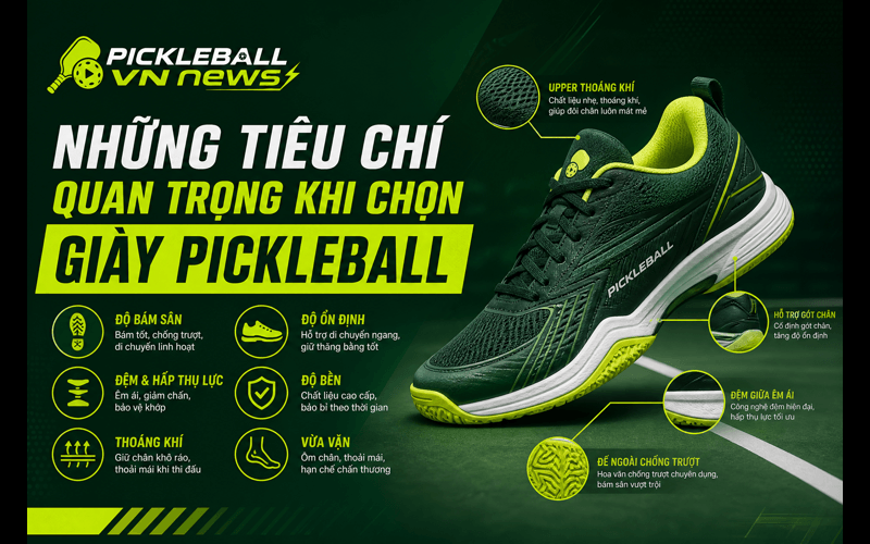 Những tiêu chí quan trọng khi chọn giày Pickleball